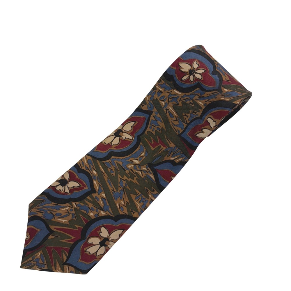G.J. Cahn Necktie Men's OS Multicolor Floral Abstract Silk Handmade USA‎